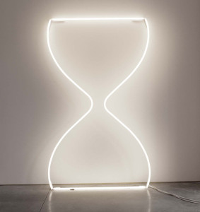 Modern wall art – 70 inch tall outlined neon feminine, curvy hourglass.